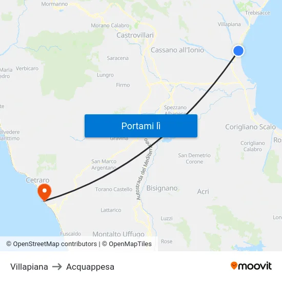 Villapiana to Acquappesa map