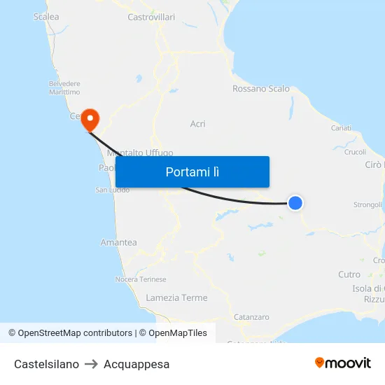 Castelsilano to Acquappesa map