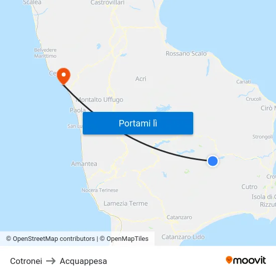 Cotronei to Acquappesa map