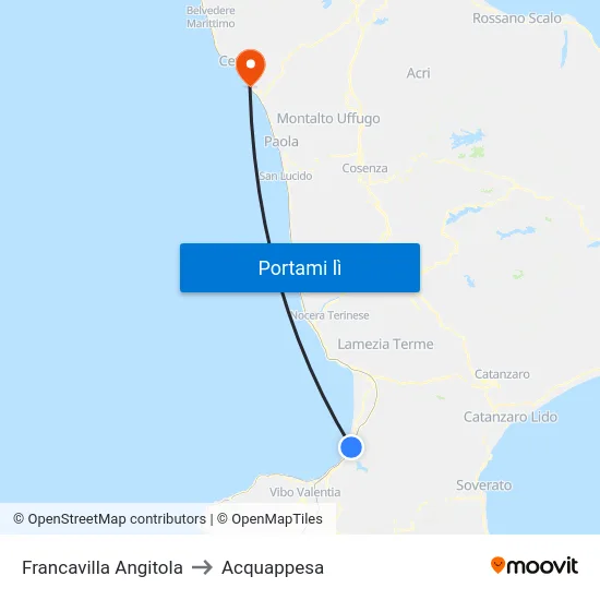 Francavilla Angitola to Acquappesa map