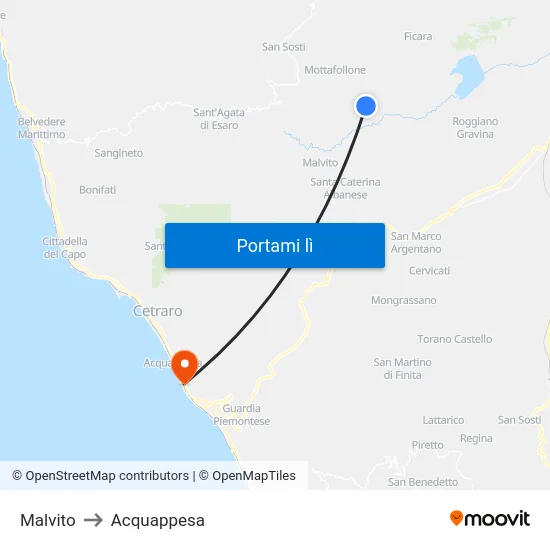 Malvito to Acquappesa map