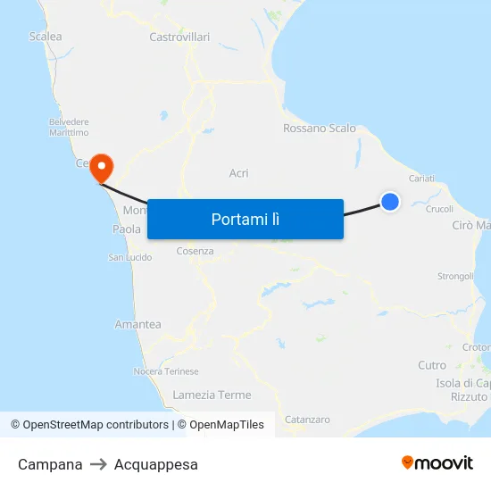 Campana to Acquappesa map