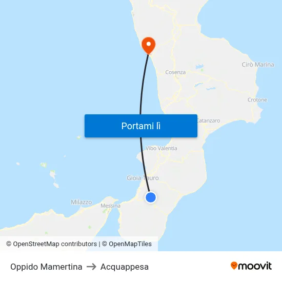 Oppido Mamertina to Acquappesa map
