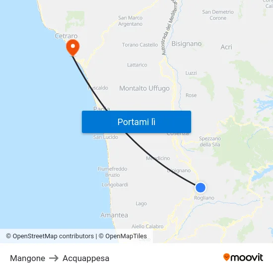 Mangone to Acquappesa map