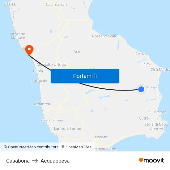 Casabona to Acquappesa map