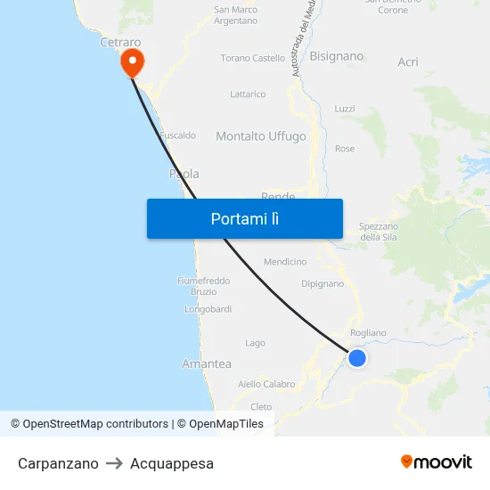 Carpanzano to Acquappesa map