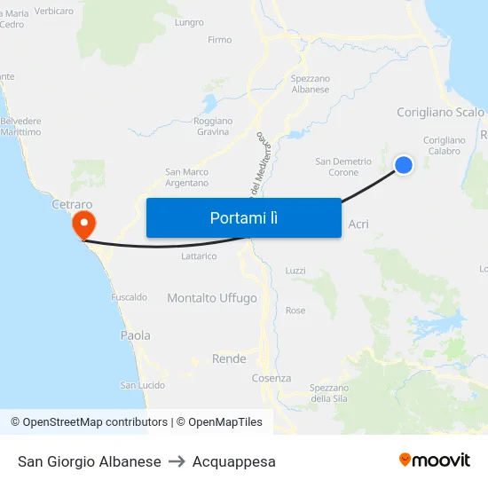 San Giorgio Albanese to Acquappesa map