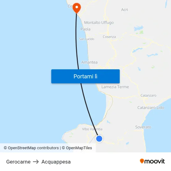 Gerocarne to Acquappesa map