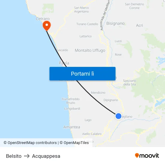 Belsito to Acquappesa map