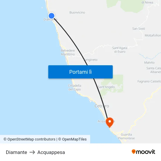 Diamante to Acquappesa map