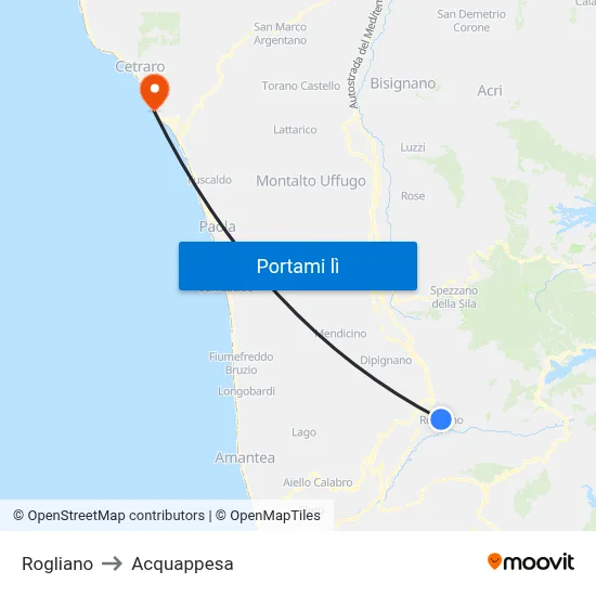 Rogliano to Acquappesa map