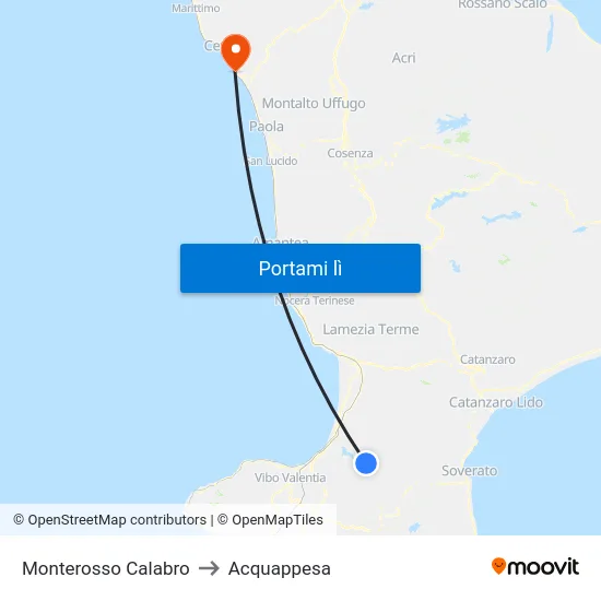 Monterosso Calabro to Acquappesa map