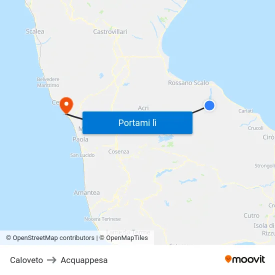 Caloveto to Acquappesa map