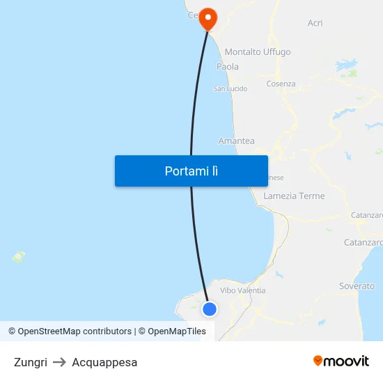 Zungri to Acquappesa map