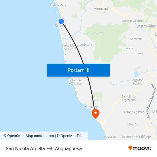 San Nicola Arcella to Acquappesa map