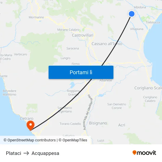 Plataci to Acquappesa map