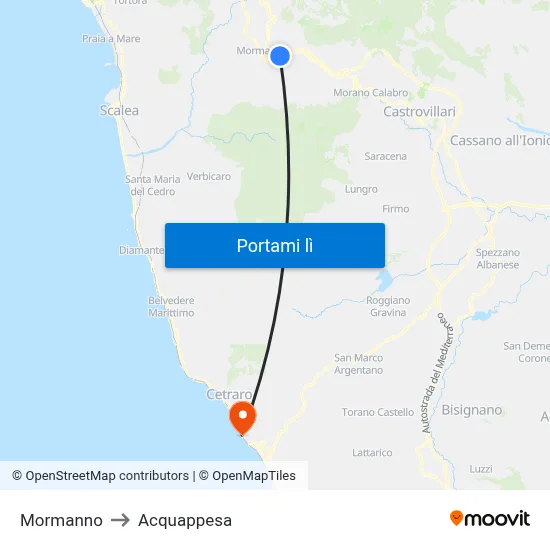 Mormanno to Acquappesa map