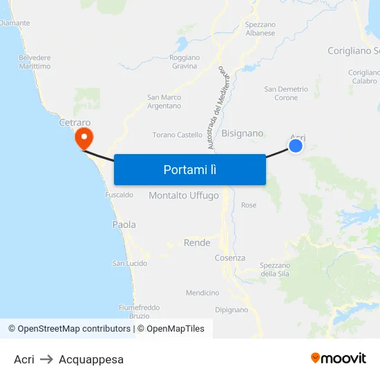 Acri to Acquappesa map