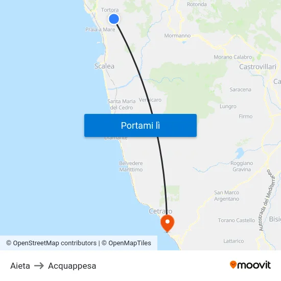 Aieta to Acquappesa map