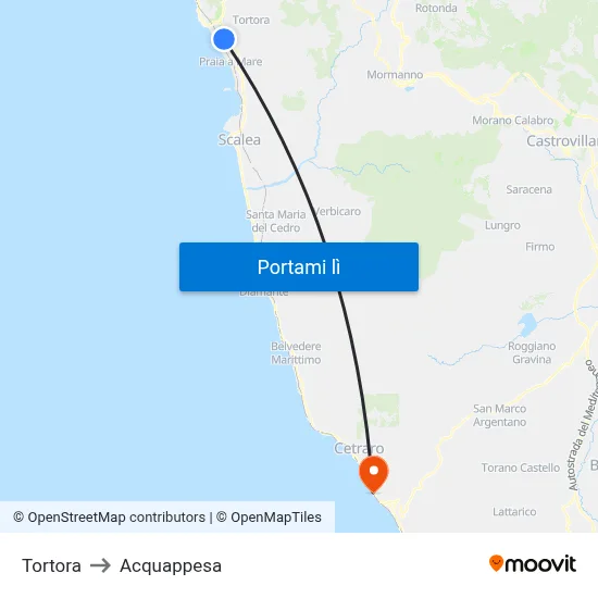 Tortora to Acquappesa map