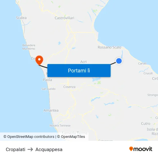 Cropalati to Acquappesa map