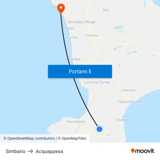 Simbario to Acquappesa map