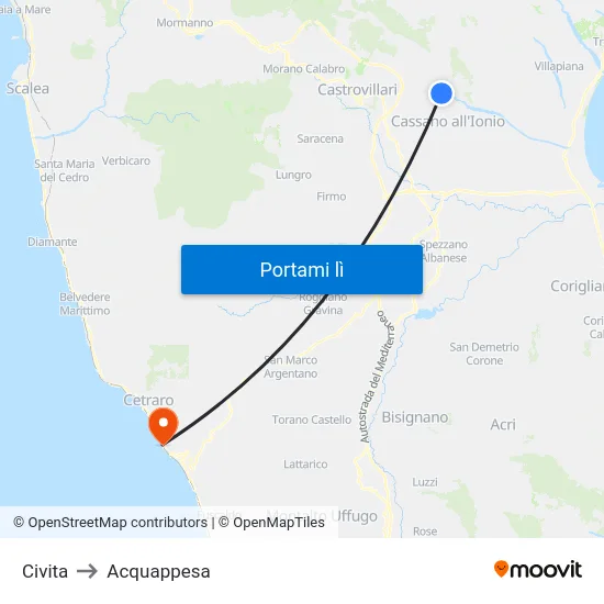 Civita to Acquappesa map