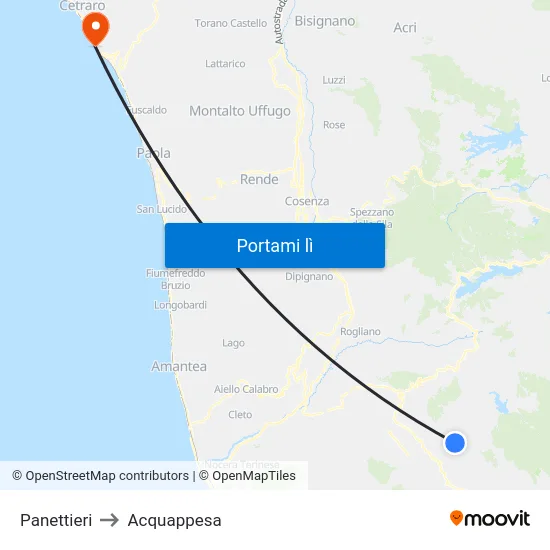 Panettieri to Acquappesa map