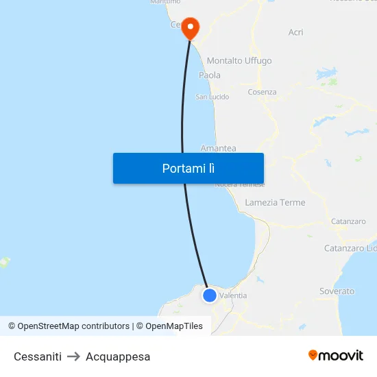 Cessaniti to Acquappesa map