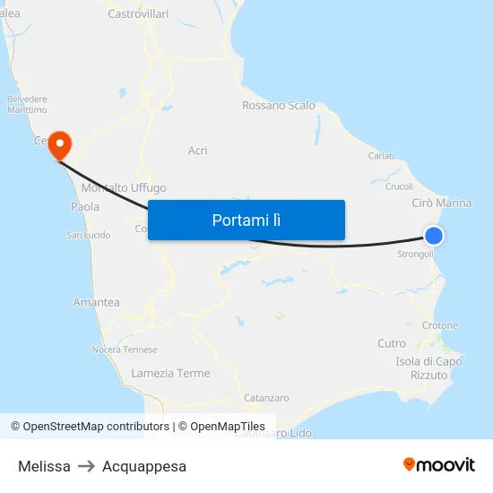 Melissa to Acquappesa map