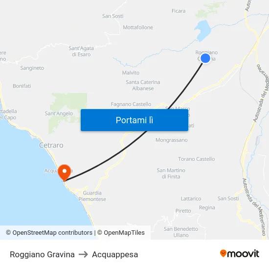 Roggiano Gravina to Acquappesa map
