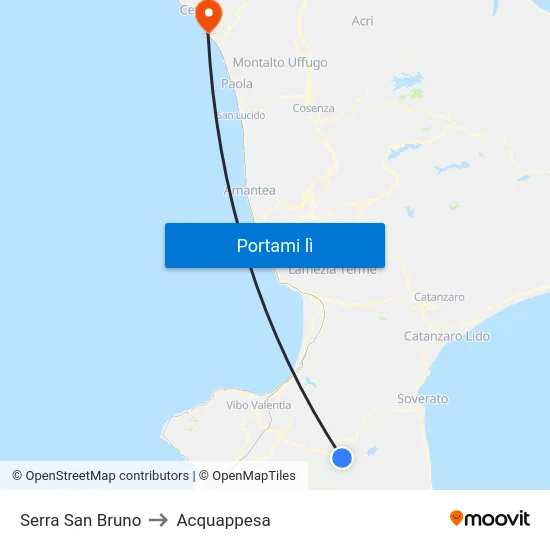 Serra San Bruno to Acquappesa map