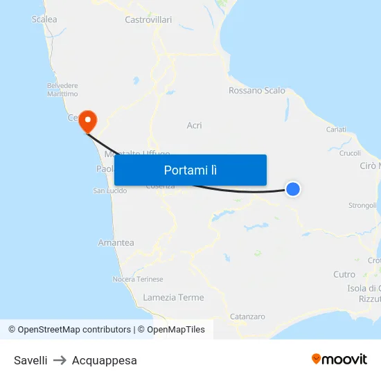 Savelli to Acquappesa map