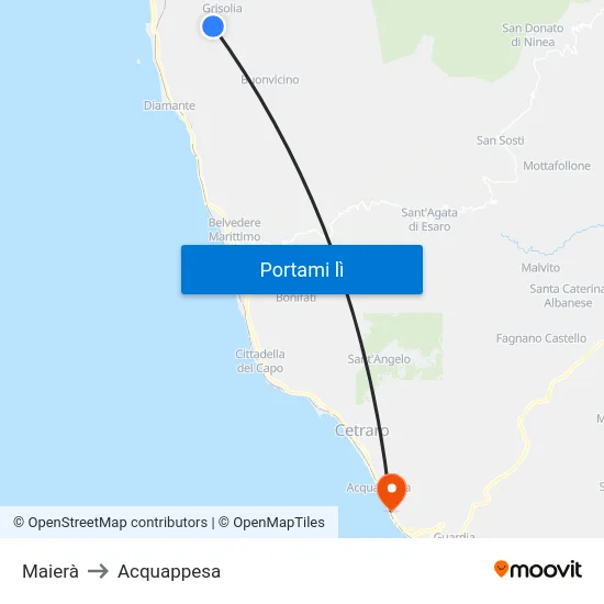 Maierà to Acquappesa map