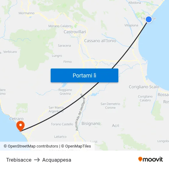 Trebisacce to Acquappesa map