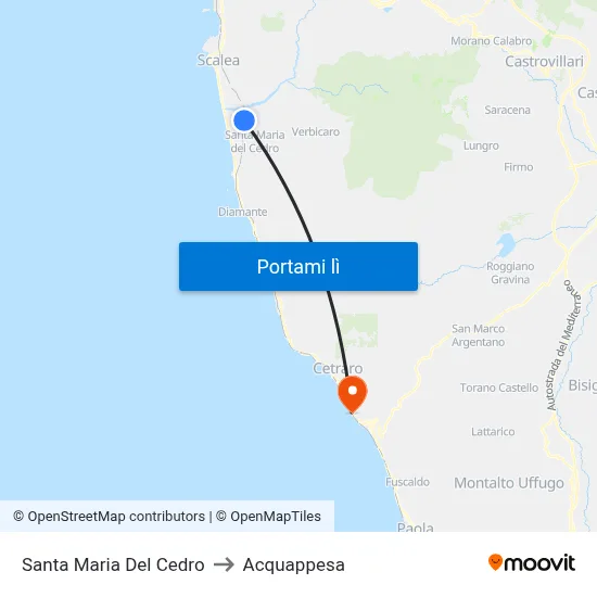 Santa Maria Del Cedro to Acquappesa map