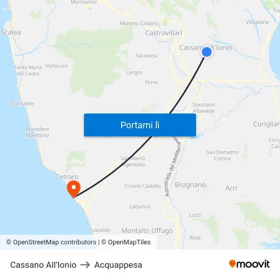 Cassano All'Ionio to Acquappesa map