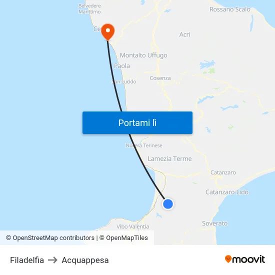 Filadelfia to Acquappesa map