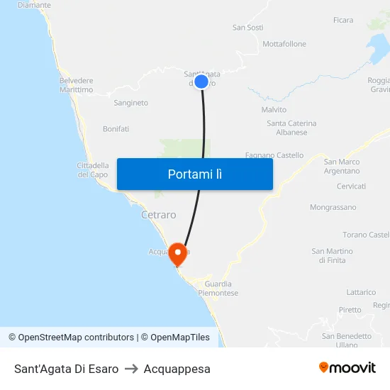 Sant'Agata Di Esaro to Acquappesa map