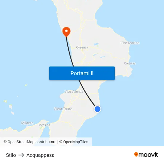 Stilo to Acquappesa map