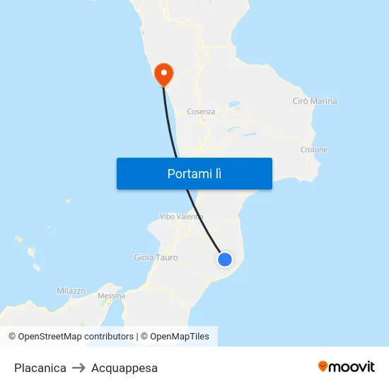 Placanica to Acquappesa map