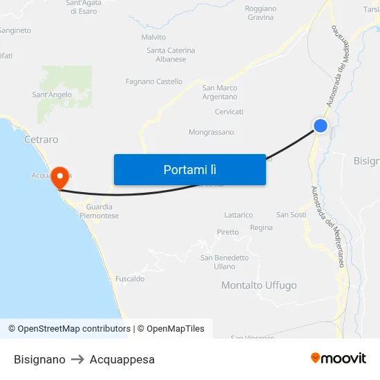 Bisignano to Acquappesa map