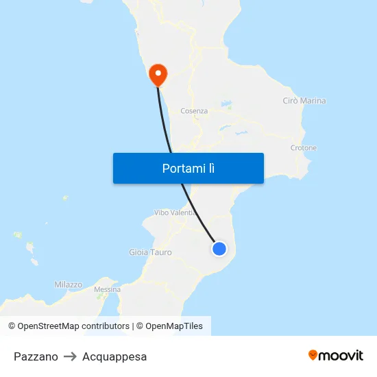 Pazzano to Acquappesa map