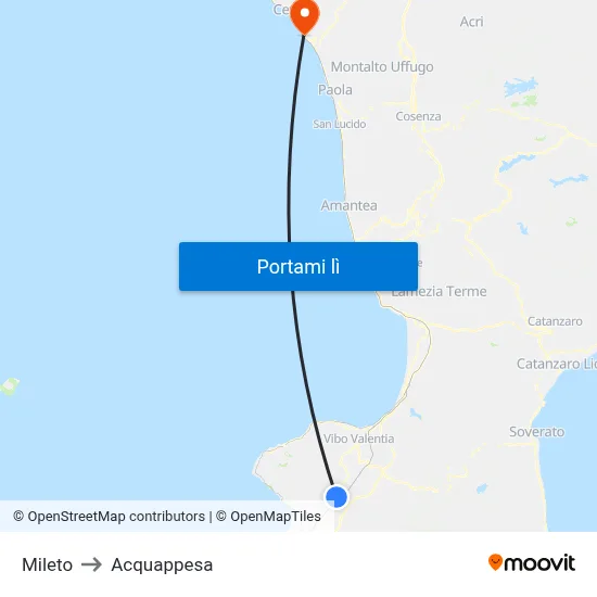 Mileto to Acquappesa map