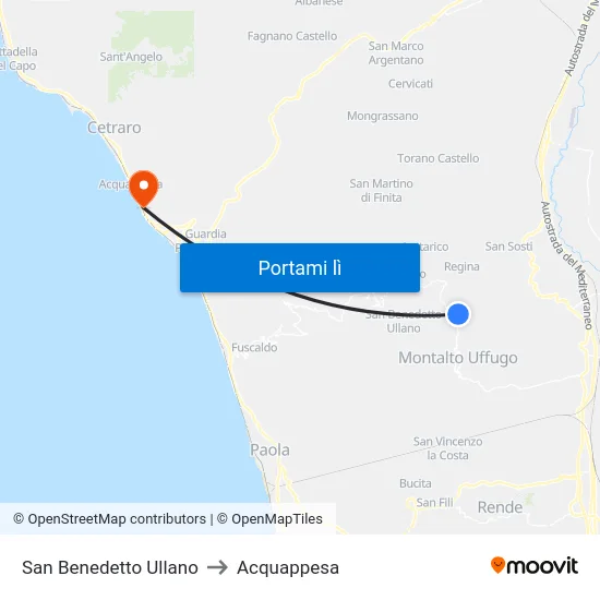 San Benedetto Ullano to Acquappesa map