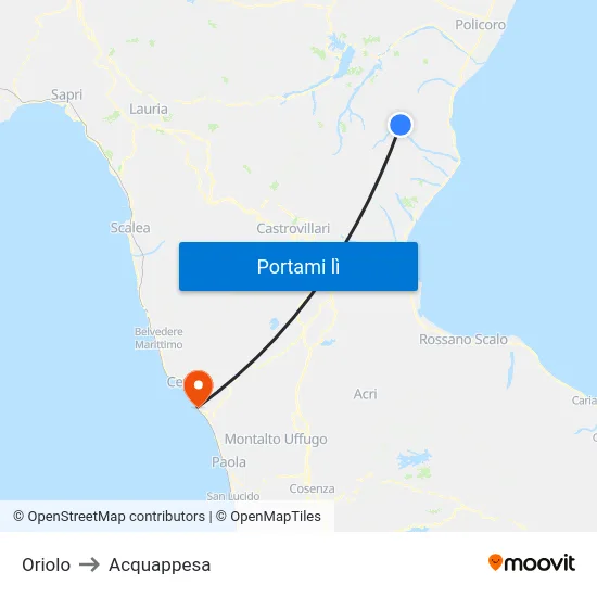 Oriolo to Acquappesa map
