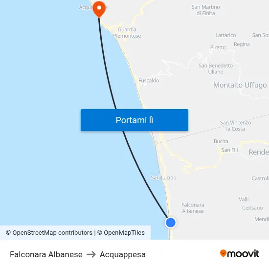 Falconara Albanese to Acquappesa map