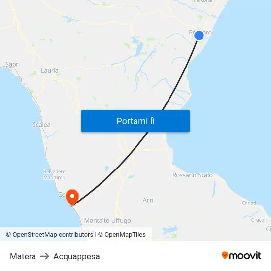 Matera to Acquappesa map