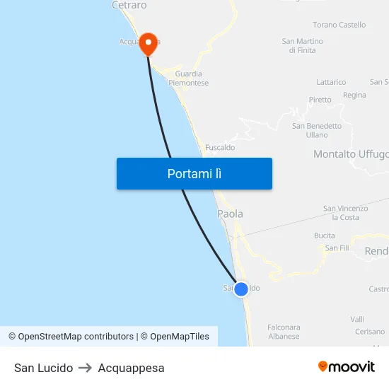 San Lucido to Acquappesa map