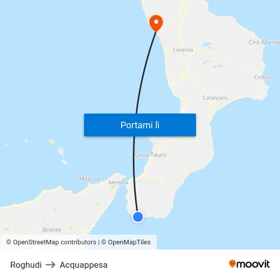 Roghudi to Acquappesa map